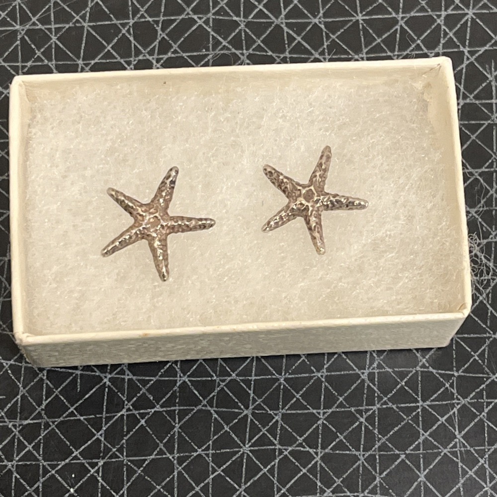 Sterling Silver 925 Starfish Stud Earrings,‎ Post, Dimpled, Marked Stamped